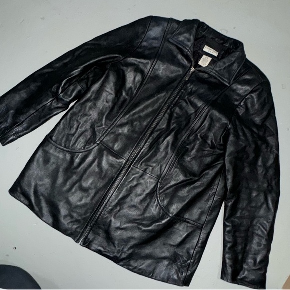 Women’s Covington Brand Vintage Black Real Leather Zip Up Jacket Size L 14-16 - Picture 1 of 16